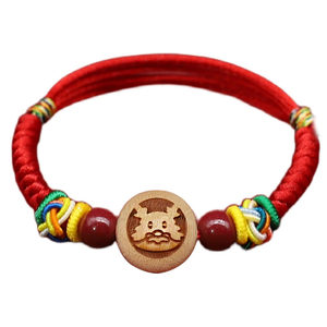 Baby baby and children's red rope bracelet guards to scare peach wood sculpture.