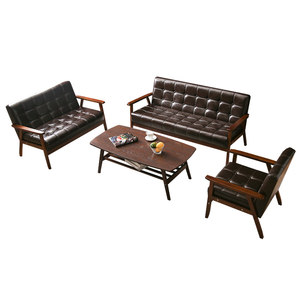 Office sofa coffee table combination set business simple modern small solid wood reception negotiation meeting leather art threesome
