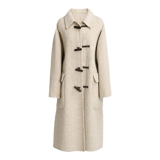 
Ma Tiannu's new autumn and winter solid color lapel horn button sweater mid-length double-sided wool coat fashionable jacket