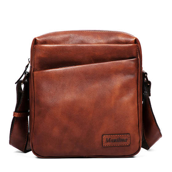 Slow time original leather shoulder -shoulder messenger bag vertical men's small bag retro head layer cowhide menu messenger bag