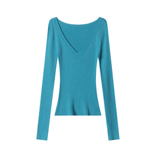 
ASTRSK Korean style solid color V-neck twist long-sleeved women's autumn sexy slimming sweater top