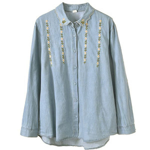 
Maternity shirts spring and autumn new long-sleeved denim embroidered casual large size loose cardigan tops fashionable shirts