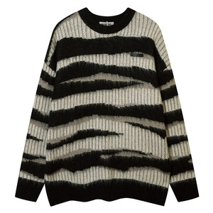 Noonoz Mahai Mao striped American retro sweater men's tide brand autumn and winter lazy oversize couple sweater