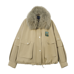 Bethenny Functional Style Sports Fox Fur Collar Jacket For Women 2023 Winter New Loose Lapel Warm Jacket