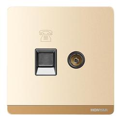 Hongyan Champagne Gold Tv Telephone Socket Type 86 Voice Closed Circuit Wired Panel Concealed Home Two-in-one