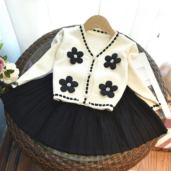 Girls Sweater Skirt Set 2023 Autumn New Korean Style Baby Style Knitted Skirt Skirt Two-piece