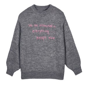 Escape Chigang West gray sweater thick winter handmade hook flowers and hair sweater loose round collar collar jacket
