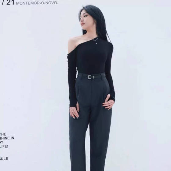 WAVE未午2024秋季成人女学生拉丁舞服堆叠感落肩上衣9057