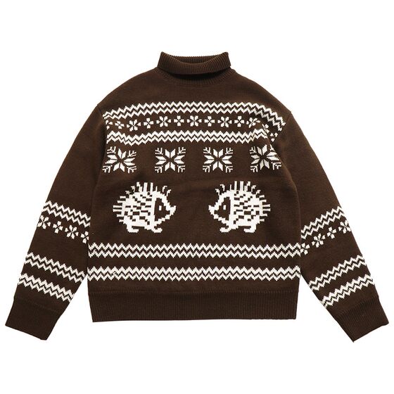 
Deer and Birds 'Fleece Hedgehog' Sheep Wool Blended Jacquard Chestnut Brown Turtleneck Double Layer Sweater 7030