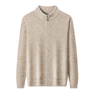 
Spring bamboo 100% cashmere sweater cardigan men's autumn and winter new style thickened middle-aged year full zipper stand collar sweater jacket