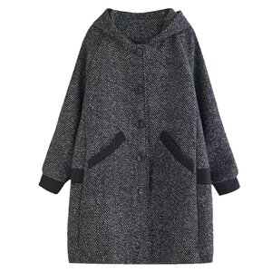 Large size women's fat sister autumn and winter Korean version of loose cocoon -type hooded coat women's medium long velvet thick jacket
