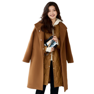 District 23 Japanese autumn and winter commuting straight wool blend stand collar medium length wool coat thick long coat same style in shopping mall