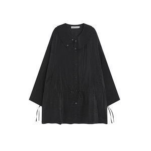
BobbyBecky Retro Cream Baby Neck H-Shape Acetate Matte Windbreaker Style Drawstring Waist Two-Wear Dress