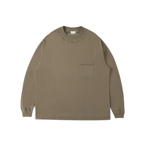 
WHIMNOTION 24AW bone-breaking double-layer curled edge printed pure cotton heavy casual versatile round neck long-sleeved T-shirt for men