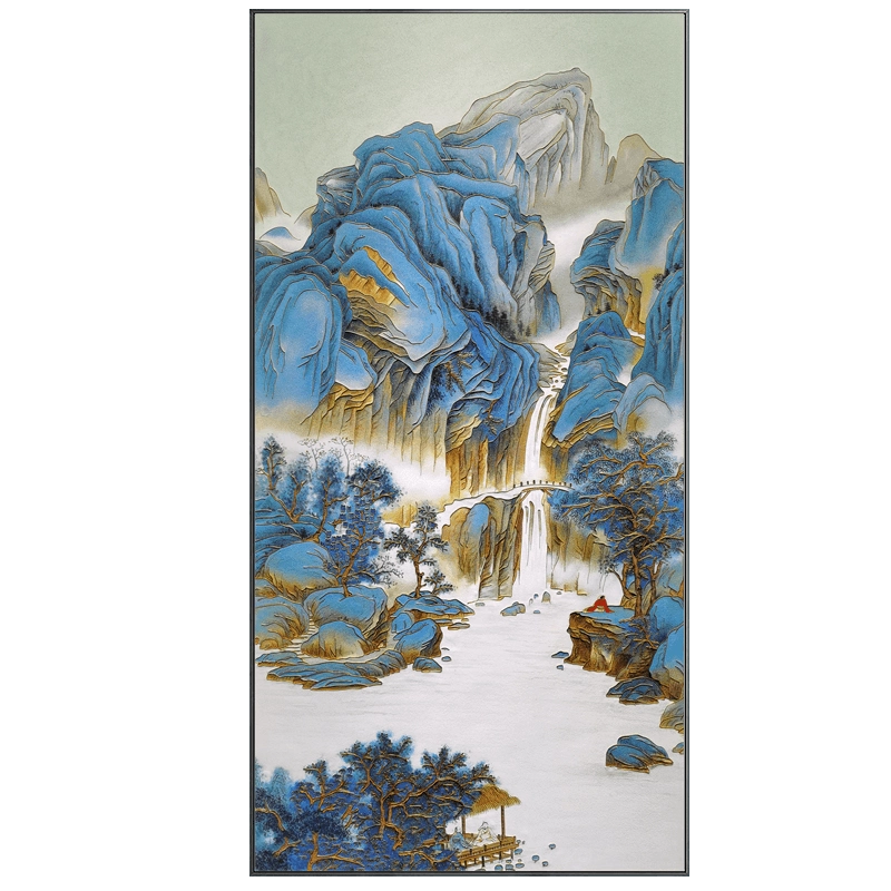 珐琅彩装饰画 珐琅彩沙画新中式高端入户玄关装饰画走廊过道山水风景