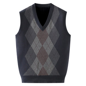 
Snow flying knitted vest male middle-aged and elderly father wears velvet thickened warm father wears a vest in autumn and winter