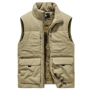 Cotton vest men's winter plus velvet and warm vest multi -pockets, lamb cashmere horses, thickened large size, shoulder jacket