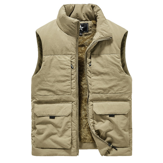Cotton vest men's winter plus velvet and warm vest multi -pockets, lamb cashmere horses, thickened large size, shoulder jacket