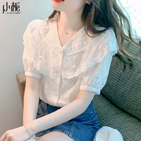 Белая летняя шифоновая рубашка, модный топ, короткий рукав, коллекция 2023, французский стиль, в западном стиле