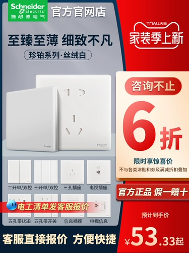 Schneider Ultra -Thin Switch Panel панель Raintian Platinum Series Wall 86 Type Home использует матовую одно единственное и 5 -е отверстие