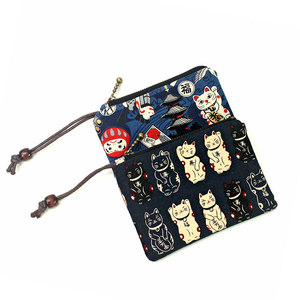 Japanese -style and Fengdahafu Cat handmade cotton fabric all -in -one key bag female zipper pocket card bag