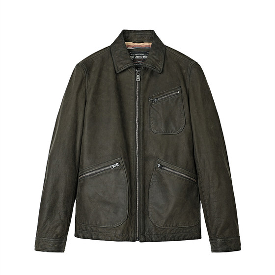 
MCS men's clothing originates from Marlboro's new autumn style rubbed cowhide 91-B workwear leather jacket lapel American retro men's