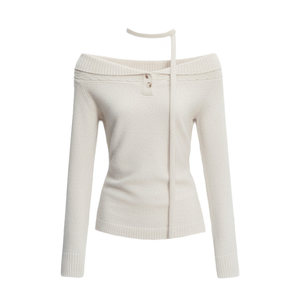 
[Ready Stock] Fragile Store Snow Stream Night Walk Korean Intellectuals Fashionable Ribbon Top One-Shoulder Sweater