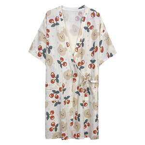 Japanese -style cherry bears increased size pajamas female pure cotton gauze 200*0.5kg bathrobe summer thin short sleeve night night night night night night nightsle home service
