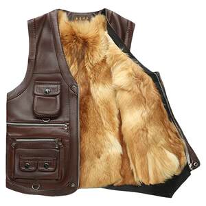 
Genuine leather vest men's middle-aged and elderly first layer cowhide vest winter fur integrated wool vest cotton vest reporter suit