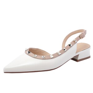 The same style as the mall, the Baitamori genuine leather bag-toe sandals for women's summer new rivet color block pointed toe fashion semi sandals

