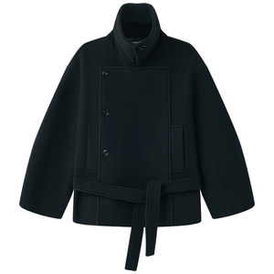 
Halo Luu Jin Minxi's same style 100% sheep wool coat for women spring stand collar black short woolen coat