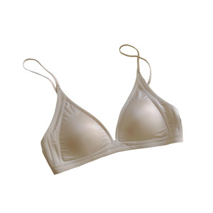 Kbra milk satin French deep V-neck underwear for women summer thin shoulder straps without marks and triangle cups small breasts without steel ring bra thin
