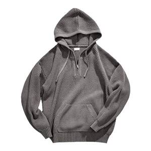 
Madden workwear American casual half-zip sweater pineapple pattern hooded three-dimensional thickened pullover sweater for men spring