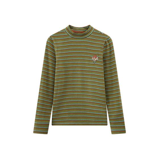 
TeenieWeenie Kids Bear Children's Clothing Autumn and Winter Models for Boys and Girls Half Turtle Collar Color Stripe Insulated Long-Sleeved T-Shirt