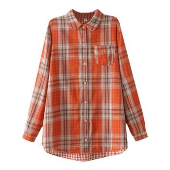 Double-layer cotton long-sleeved plaid shirt jacket
