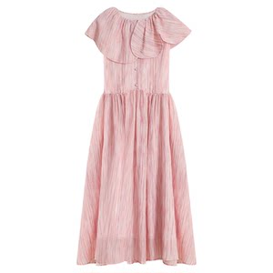 
Rare Probability Sweet Time Original Design Petal Collar Sleeveless Dress Women's Summer Pink Stripe Skirt