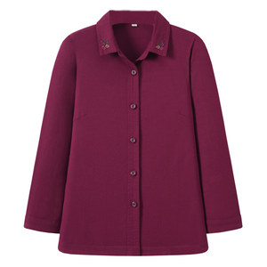 
New mother's wear pure cotton shirt, spring and autumn style embroidered nine-quarter sleeve top, middle-aged and elderly women's cotton shirt