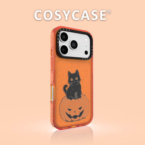 MagSafe Black Cat Halloween – Orange Glitter Illustration Pro/Plus/Max/Air – 17, 16, 15, 14, 13 iPhone Case