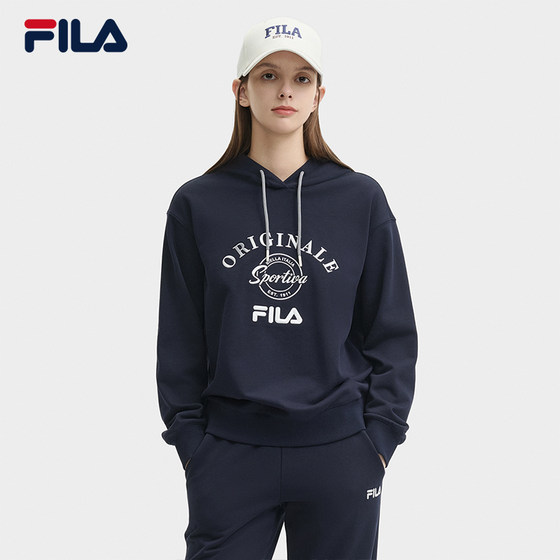 FILA 斐乐官方女子连帽卫衣2024冬新款时尚休闲舒适针织长袖上衣