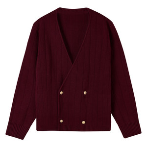 
[New Year's Eve] CULTUM Wool Knitted Cardigan Zodiac Year Red Sweater Men's Retro College Style Jacket