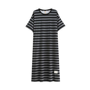 Nightgown for women's pajamas dress summer summer pure cotton short-sleeved thin large size long striped casual and can be worn outside
