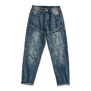 
American retro loose harem jeans men's patchwork zipper design pants spring and autumn trendy overalls