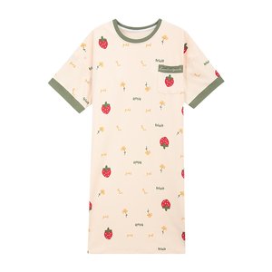 Langsha nightgown with chest pad for women summer thin short-sleeved pajamas for women casual loose large size dress home clothes