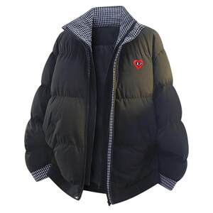 
Charles peach heart American plaid fake two-piece cotton coat for men in autumn and winter new thickened warm stand-up collar cotton coat