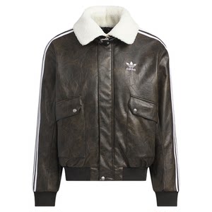 adidas阿迪达斯三叶草保暖PU夹克外套秋冬男短款毛领棉服KF3691