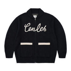 
CENLES AW25 wool blended lapel jacquard knitted cardigan sweater double zipper knitted jacket for men