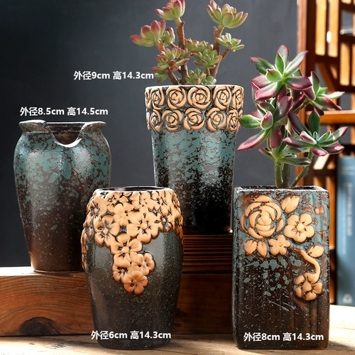 Сочные цветочные горшки, старые керамические стопки, специальный расчистка, креативные суккуленты, маленькие цветочные горшки, глина большого диаметра, новая грубая керамика