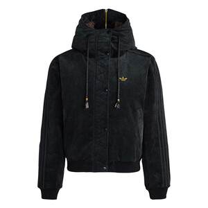 
He Cong's same style casual plush collar warm loose hooded cotton coat for women adidas Adidas official clover