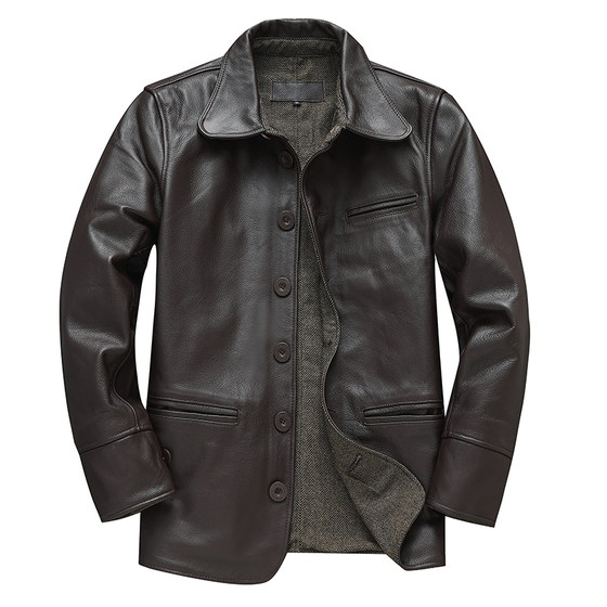 Head layer cowhide autumn and winter locksmith leather jacket, Amekaji men's workwear, leather jacket, casual leather for men