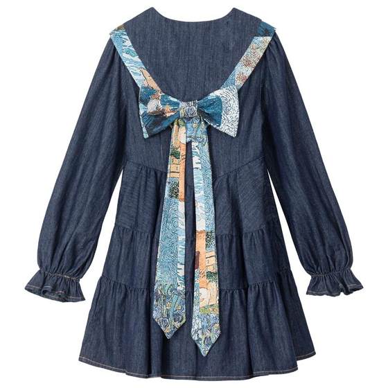 
KEIKO Design Jacquard Bow Ribbon Denim Dress 26 Spring Layered A-Line Puff Cake Skirt